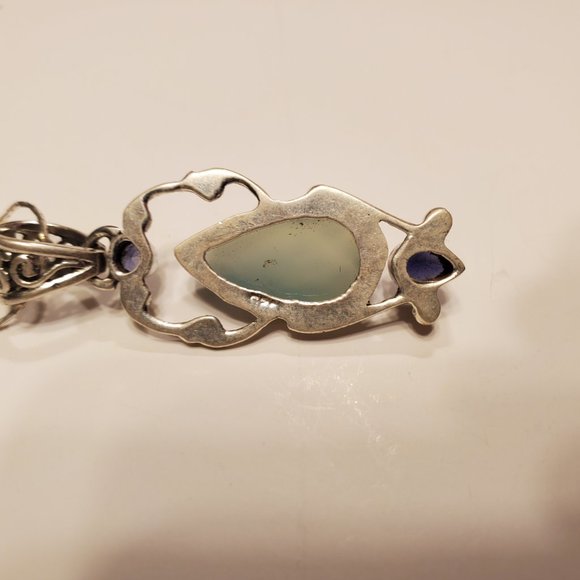 Aqua chalcedony and amethyst sterling silver pendant - Picture 8 of 9